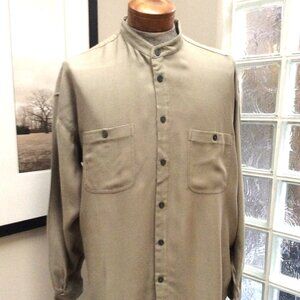 Men's Silk Shirt XXL NORTH 44 Long Sleeve Tan Color
